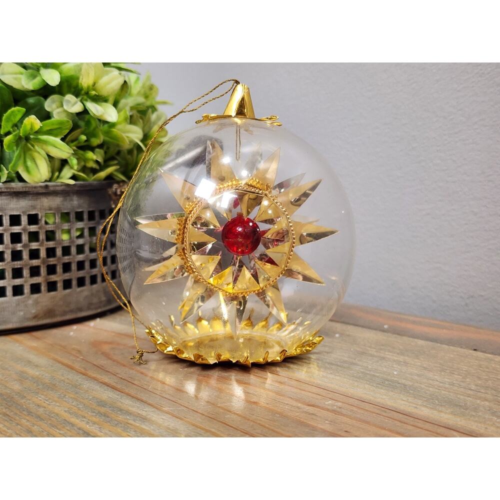 Vintage Resl Lenz Germany Christmas Beaded Star Orn Foil Glass Retro Spinner